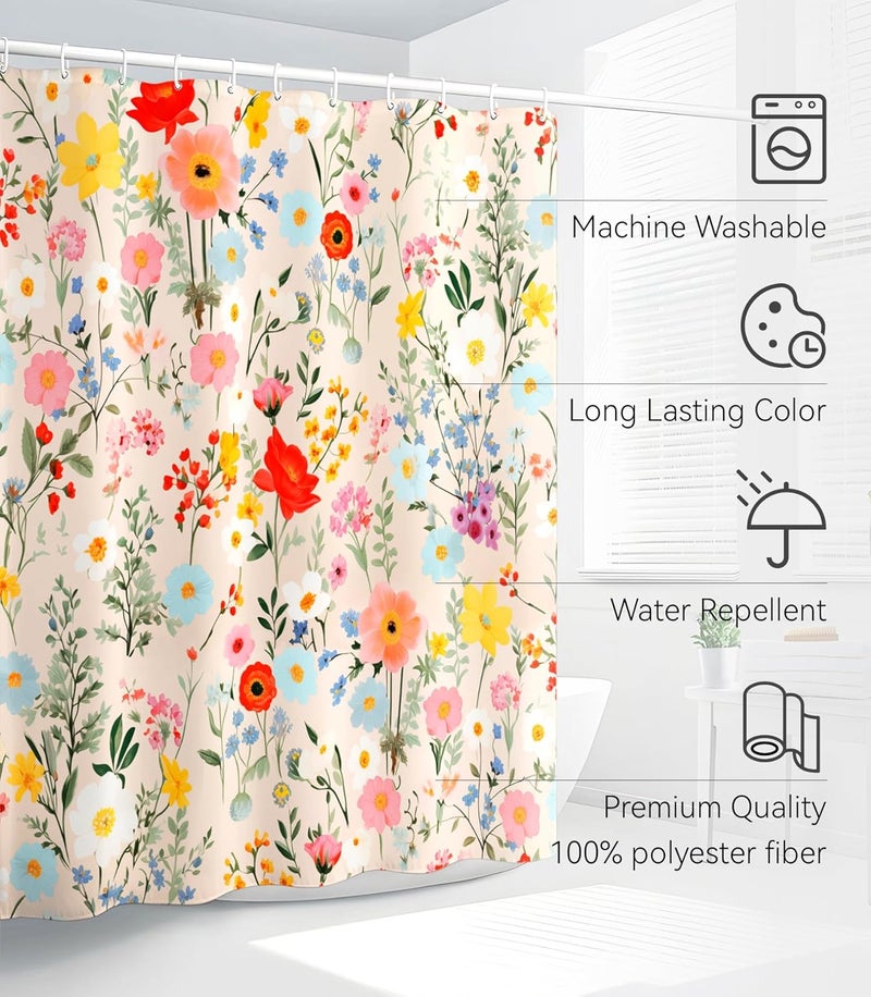 Stanoha Shower Curtain for Bathroom Stall Boho Modern Cute Aesthetic Decorative Girly Waterproof Unique Yellow Floral Girls Chic Print Design Teen Pretty Women Cortinas de Baño Bathtub 72 x72 Inch - Image 3